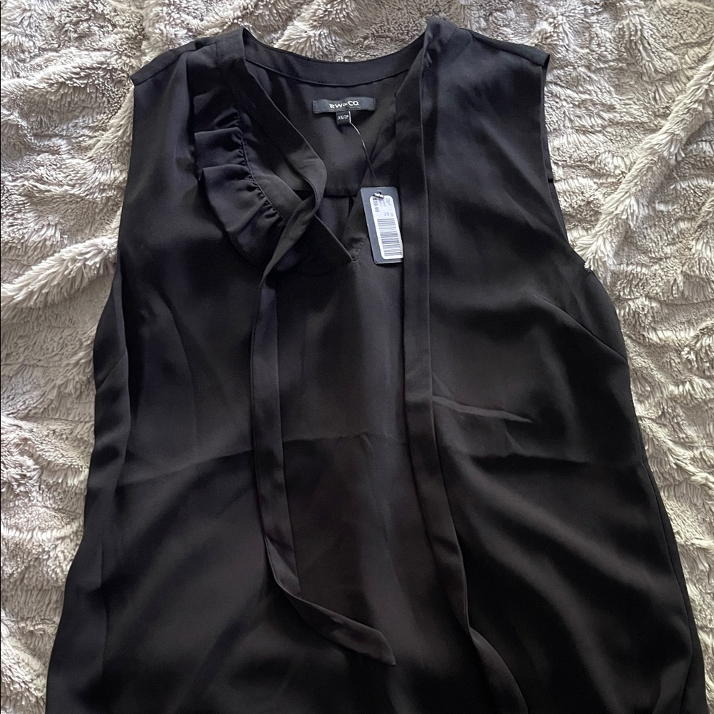 RW&CO. Black Ruffle Tie Sleeveless Blouse